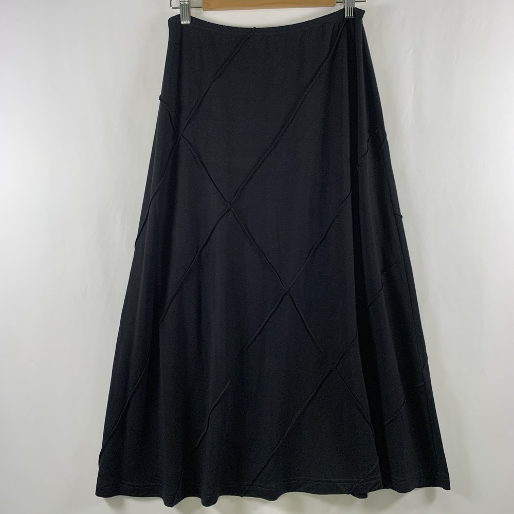 Isabella Bird Womens Diamond Seam Midi Skirt Sz M Black Quiet Luxury Parisian